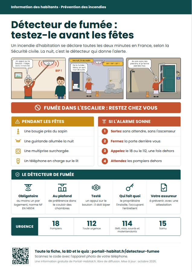 Affiche « Détecteur de fumée : testez-le avant les fêtes »
