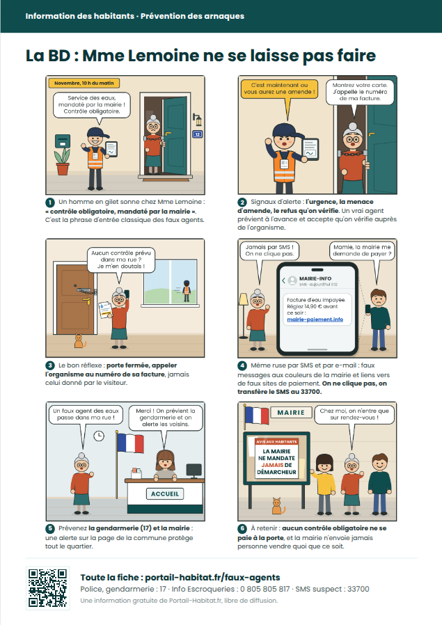BD à imprimer « Faux agents et faux messages de la mairie »