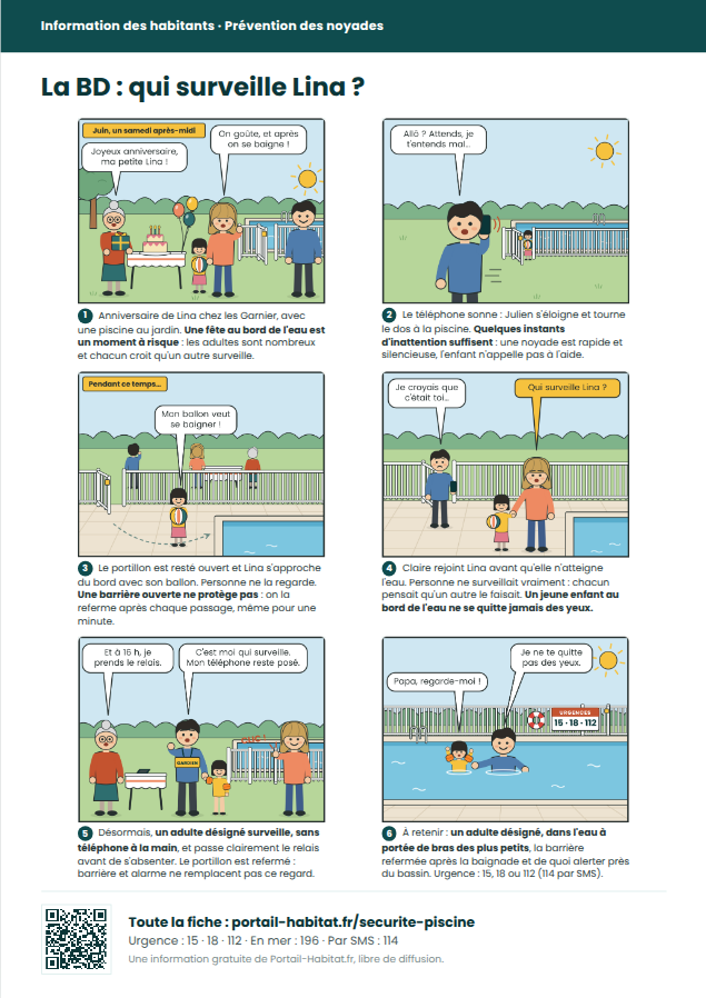 BD à imprimer « Piscine et baignade : qui surveille ? »