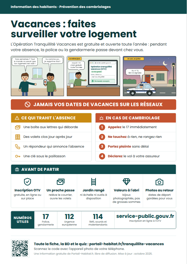 Affiche A4 « Opération Tranquillité Vacances : partir l'esprit tranquille »